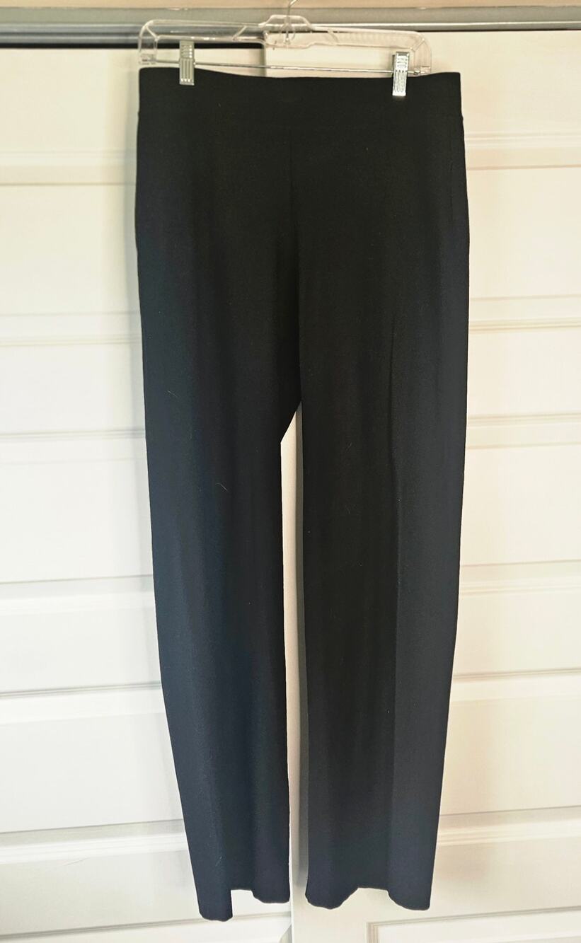 Eileen Fisher Washable Stretch Crepe Wide Leg Pants Black Size Small Full Length